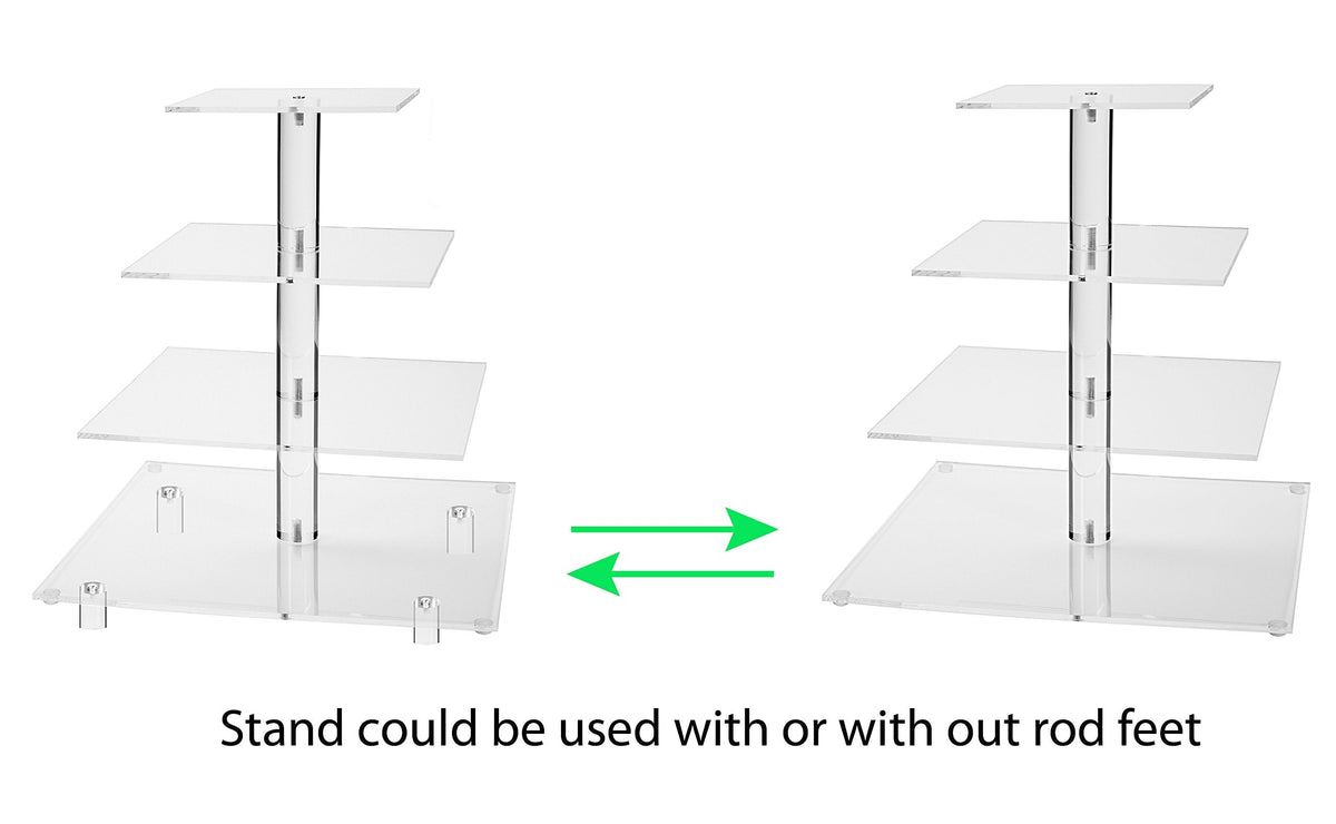 Jusalpha Large 4 Tier Cupcake Stand Square Acrylic Cupcake Tower Stand for Dessert, Pastry, Serving Platter-Candy Bar Party Décor and Supply(with Rod Feet) (4SF-V2)