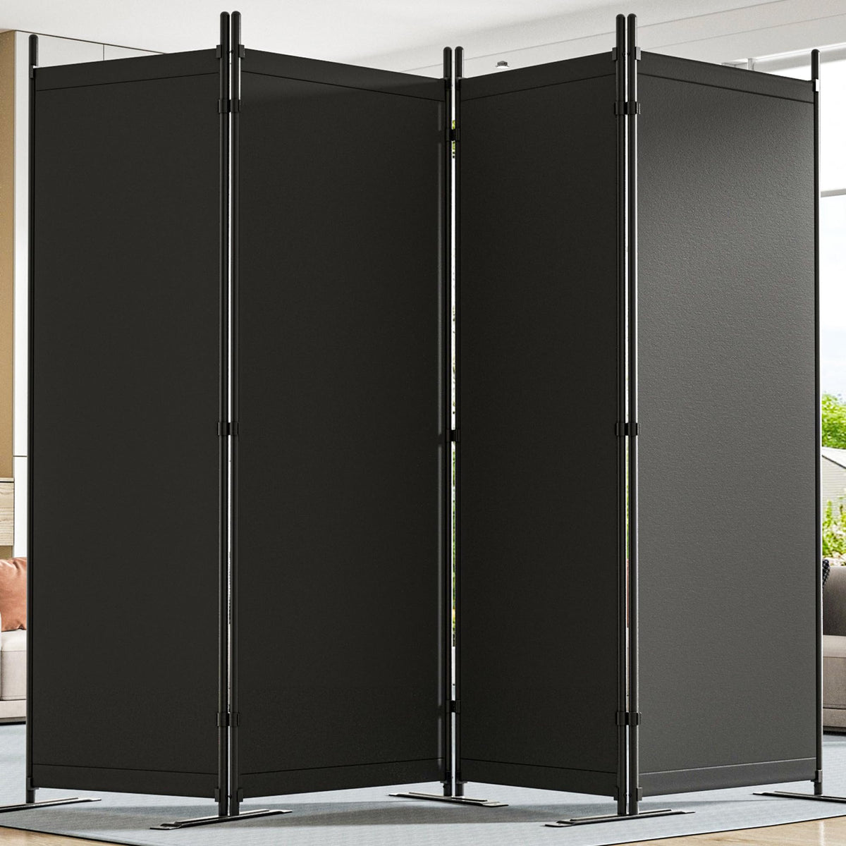 Yettsoy Room Divider 6FT Tall Folding Privacy Partition Screen, 88'' W Portable Wall Divider for Room Separation, Freestanding 4 Panel Room Divider Panel Privacy Screen for Dorm Studio Office, Black
