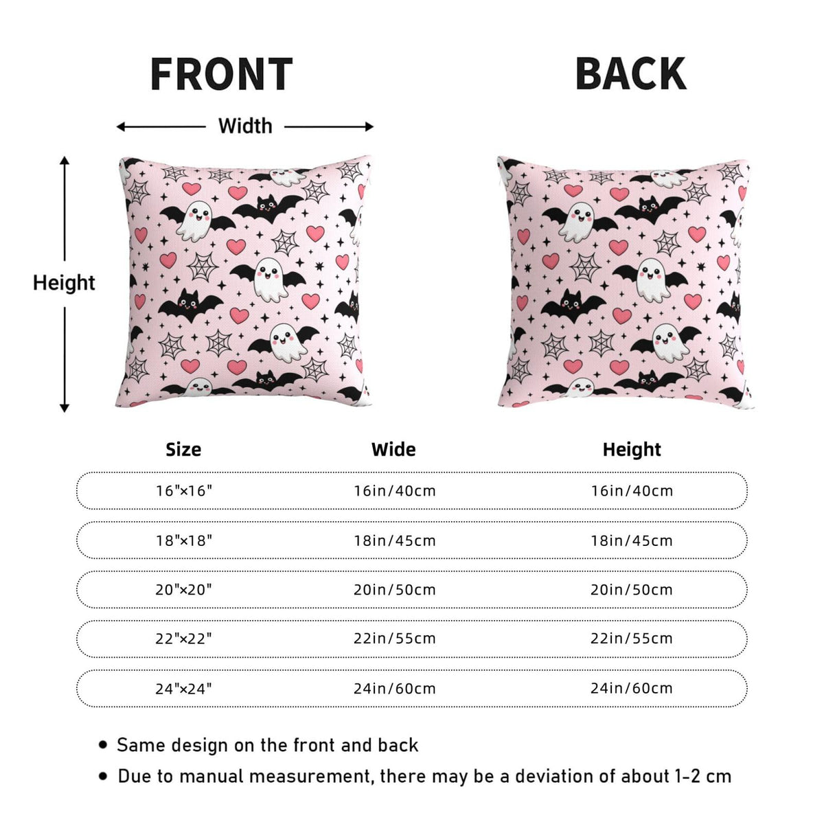 Halloween Pink Cute Ghost Bats Heart Decorative Pillow Covers 16x16 Inch Set of 2 Rustic Boho Flower Outdoor Throw Pillows Neutral Farmhouse Decoration Cushion Cases for Sofa Couch Bed Decor