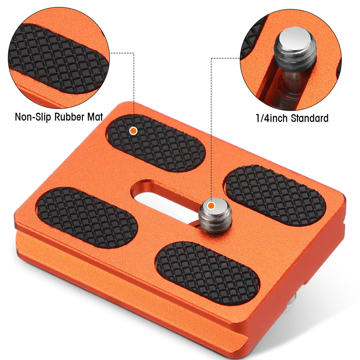 Frienda 2 Pieces Metal Quick Release Plate with 1/4''-20 Camera Screw Tripod Mount Plate Fits Standard for DSLR Camera Tripod Ball Head(Orange,Pu50)