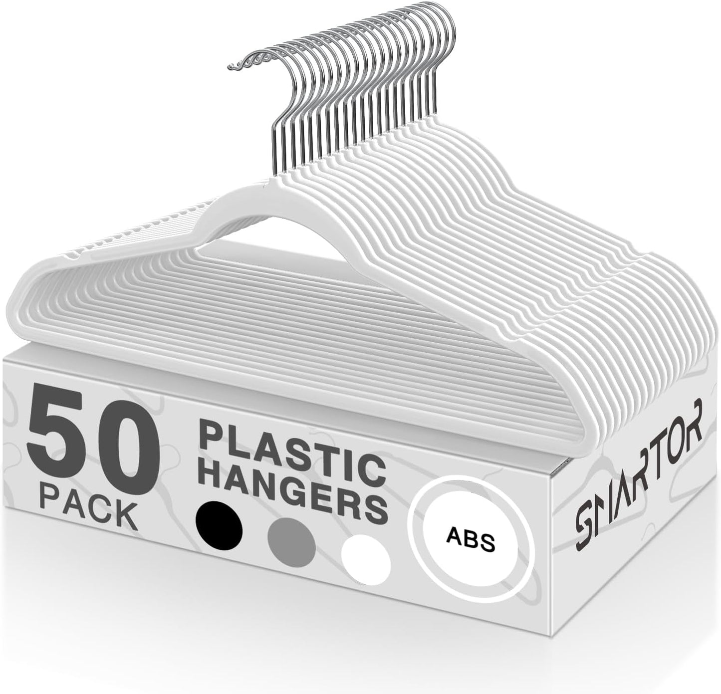 SMARTOR Plastic Hangers 50 Pack - Heavy Duty Slim Clothes Hangers | Durable & Space-Saving | White