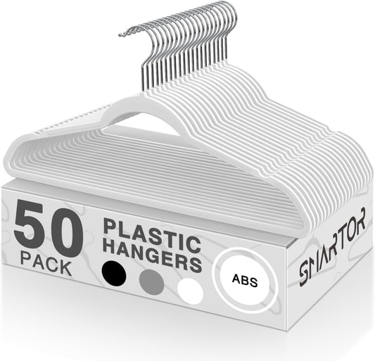 SMARTOR Plastic Hangers 50 Pack - Heavy Duty Slim Clothes Hangers | Durable & Space-Saving | White
