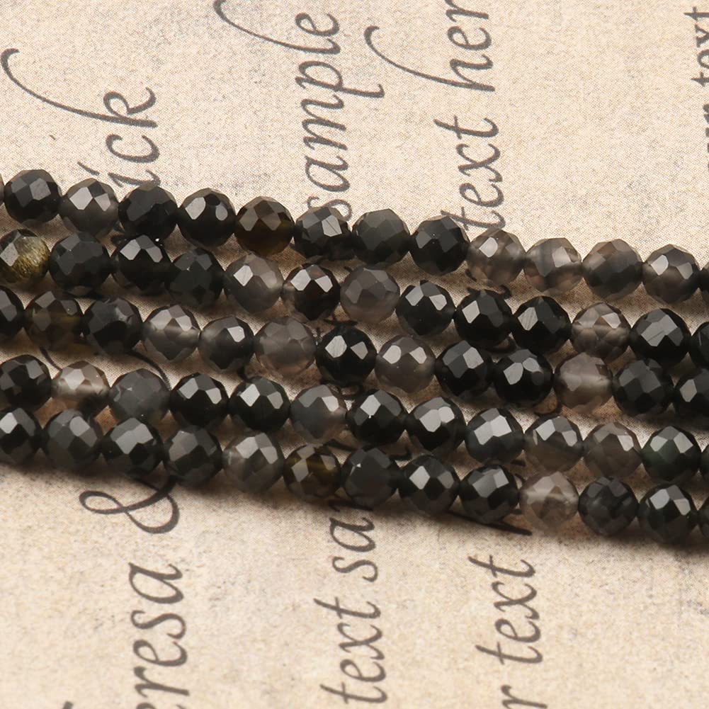 Song Xi 180pcs 2mm Natural Obsidian Gemstone Beads Faceted Round Loose Stone Beads for Jewelry Making