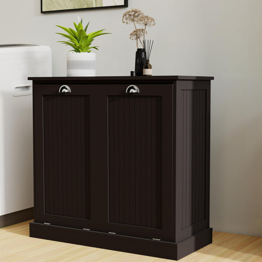 Two-Compartment Tilt-Out Laundry Sorter Cabinet,Ample Storage Laundry Hamper Cabinet with 2 Removable Cloth Bags for Bathroom,Laundry Room (Black)