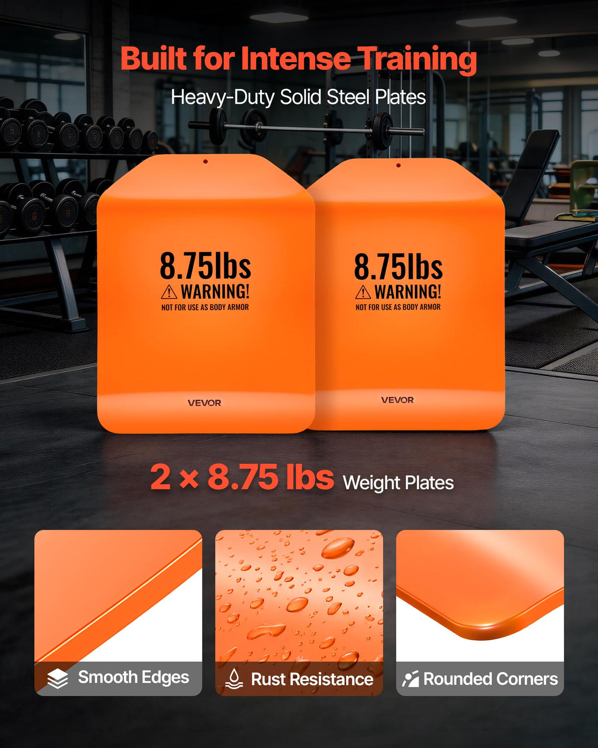 VEVOR Curved Weight Vest Plates, 8.75 LB Pairs, Premium Steel Tactical Weighted Plates for Vest, Ergonomic Design, for Strength Endurance Training, Running, Jogging, Fitness, Heavy Workouts