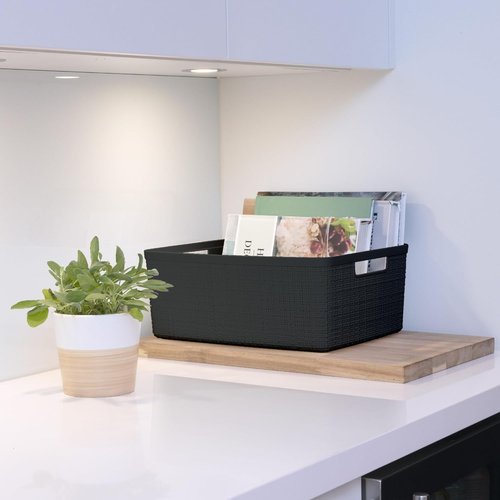 Curver Jute Decorative Storage Baskets - Set of 6 Medium 12L Bins for Home, Office & Pantry | Black