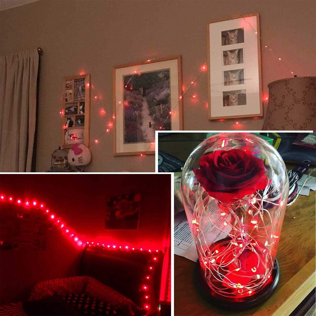 Ariceleo LED Fairy Lights - Battery Operated Copper Wire String Lights | 5m/16ft Red for Bedroom, Parties, Weddings