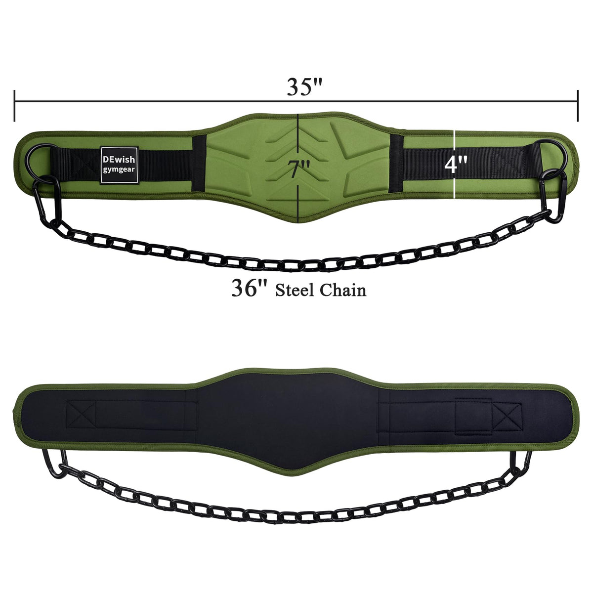 Weightlifting Belt with 41 IN Steel Chain Dip Belt for GYM Workout, Pull Ups, Crossfit, Weight Lifting, Squat, Training, Fitness (Military Green)