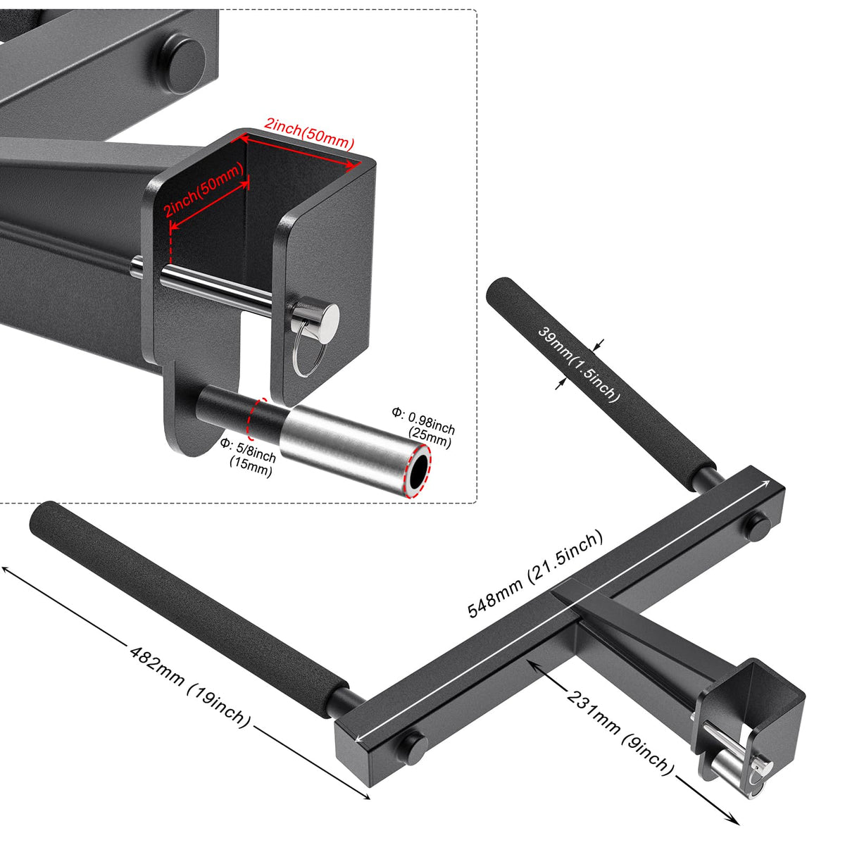 Kipika Y-Shaped Dip Bar for 2" x 2" Power Cage with 5/8" or 1" Hole - Dip Bar Attachments for Home Gym - Heavy Duty Power Rack Attachments - 2" x 2" Squat Rack Accessories for Strength Training