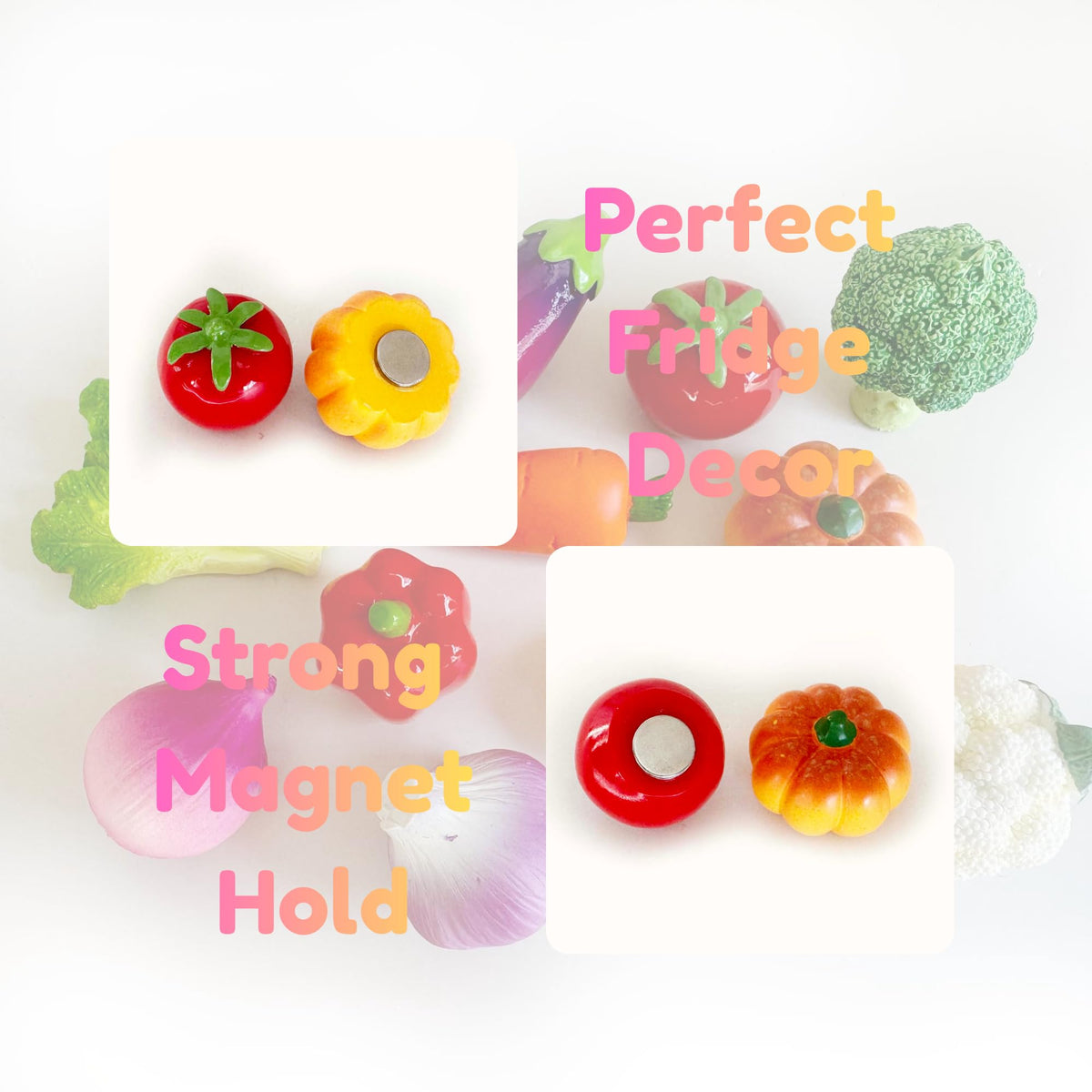Veggie Garden 3D Realistic Refrigerator Magnets Set - 12 Pack Strong Magnetic Decor for Kitchen, Office Whiteboard & Bulletin Board - Cute Vegetable Shaped Magnets for Notes & Photos
