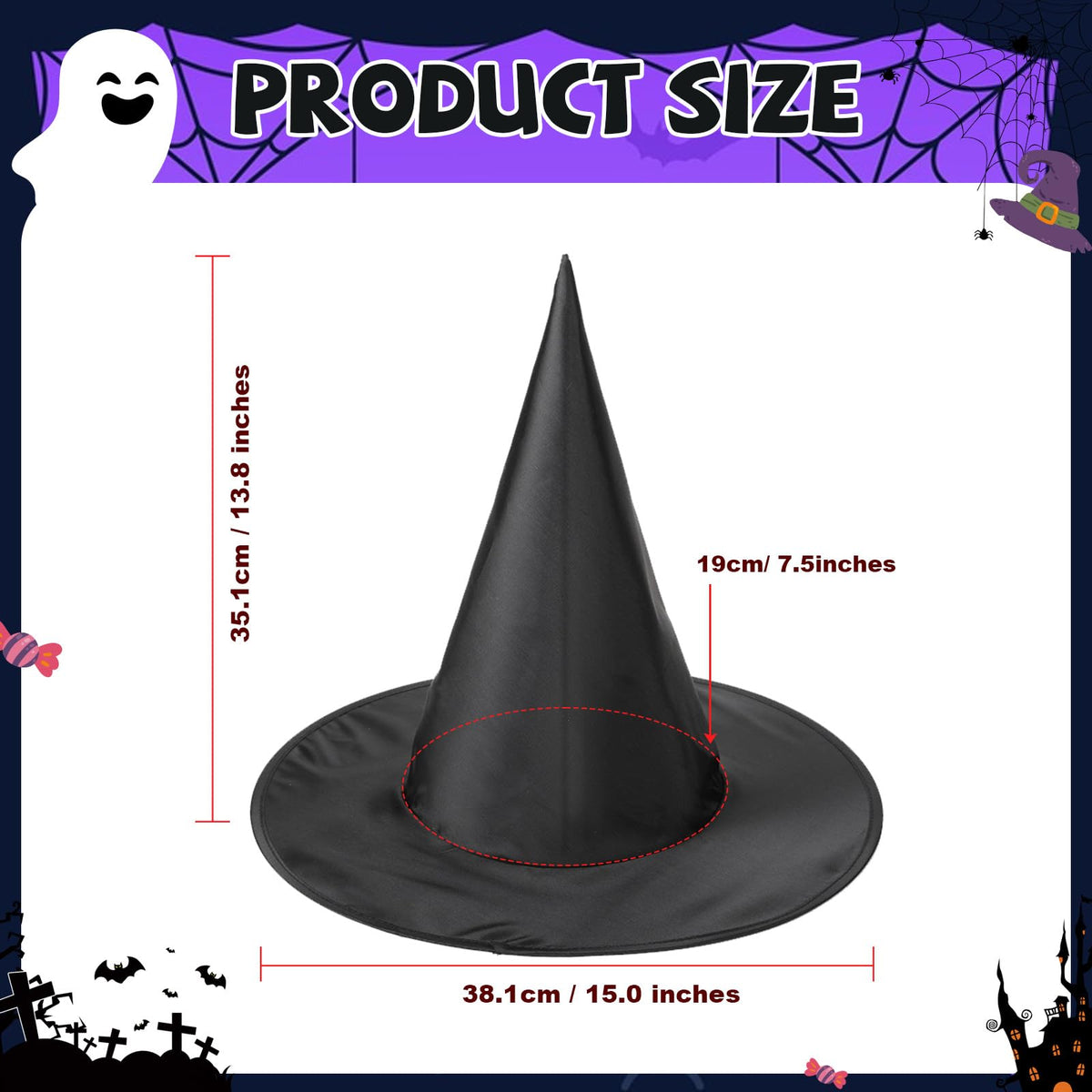 YOFIBRANT Hanging Witch Hats 4 Pcs Black Halloween Hanging Thickened Wizard Hat for Outdoor Porch Witch Hats Costume Women Halloween Decorations Witches Costume Accessory Party Supplies