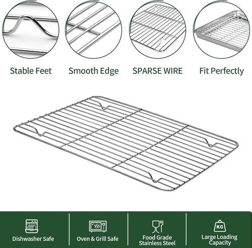 CEKEE Stainless Steel Baking Sheet Set - Heavy Duty Cookie Pans with Cooling Racks | 9 x 7 Inch, Dishwasher Safe