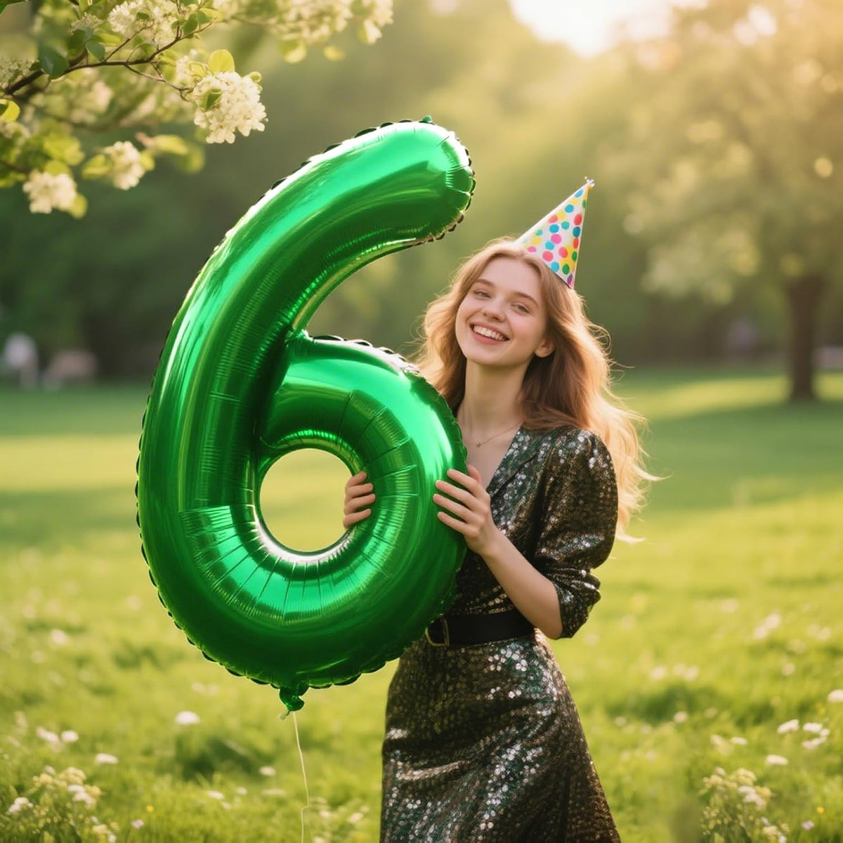 Skiennix Jumbo Green Number 6 Balloon - Mylar Foil Helium Balloon for Birthday & Anniversary Decor
