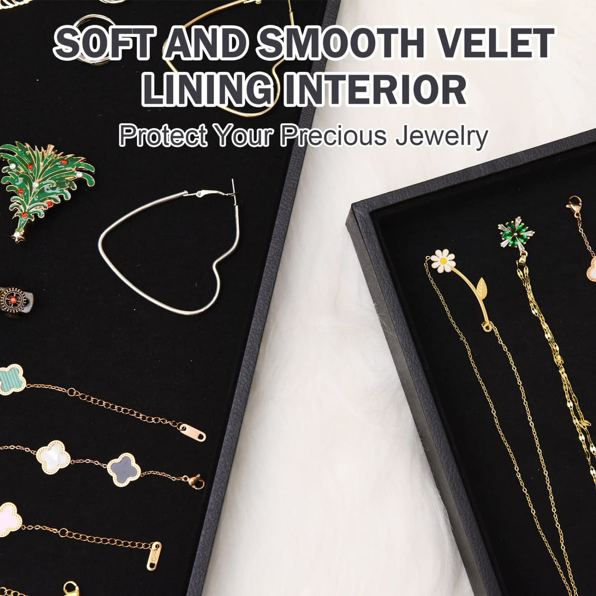 JETEHO Black Velvet Stackable Jewelry Tray Showcase Display Stackable Necklace Bracelet Ring Showcase Display Empty Plate (2 Pack)