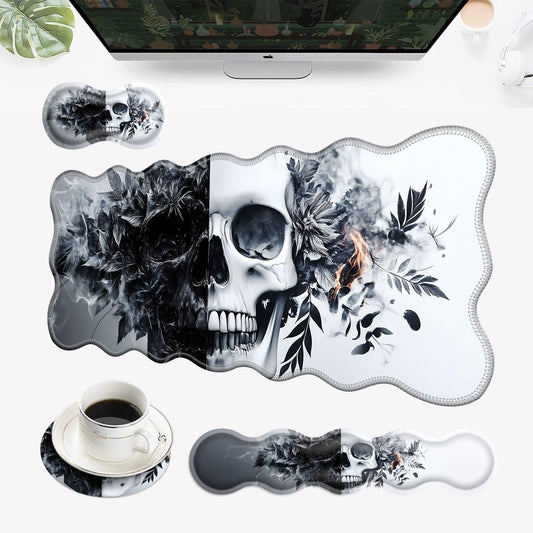 EFGWSDER Desk Mat, Mouse Pad with Wrist Rest, 4-in-1 Large Mouse Pads for Desk, Ergonomic Mouse Pad and Keyboard Wrist Rest Gaming Keyboard Mat for Office,Funny Skull