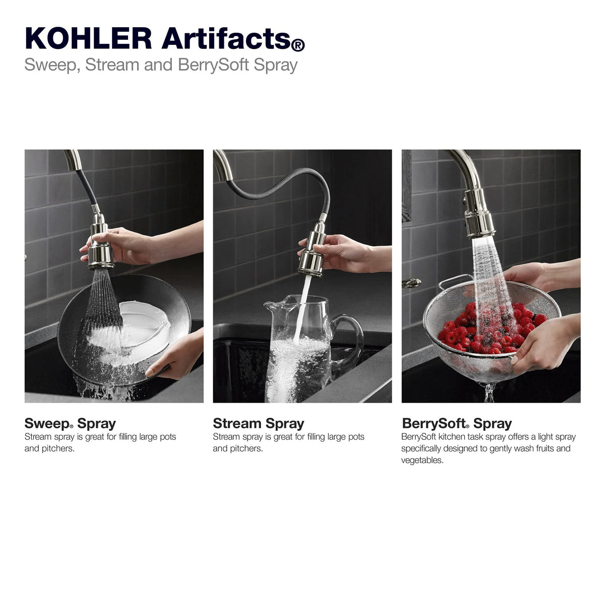 Artifacts Pull-Down Kitchen Sink Faucet With Three-Function Sprayhead