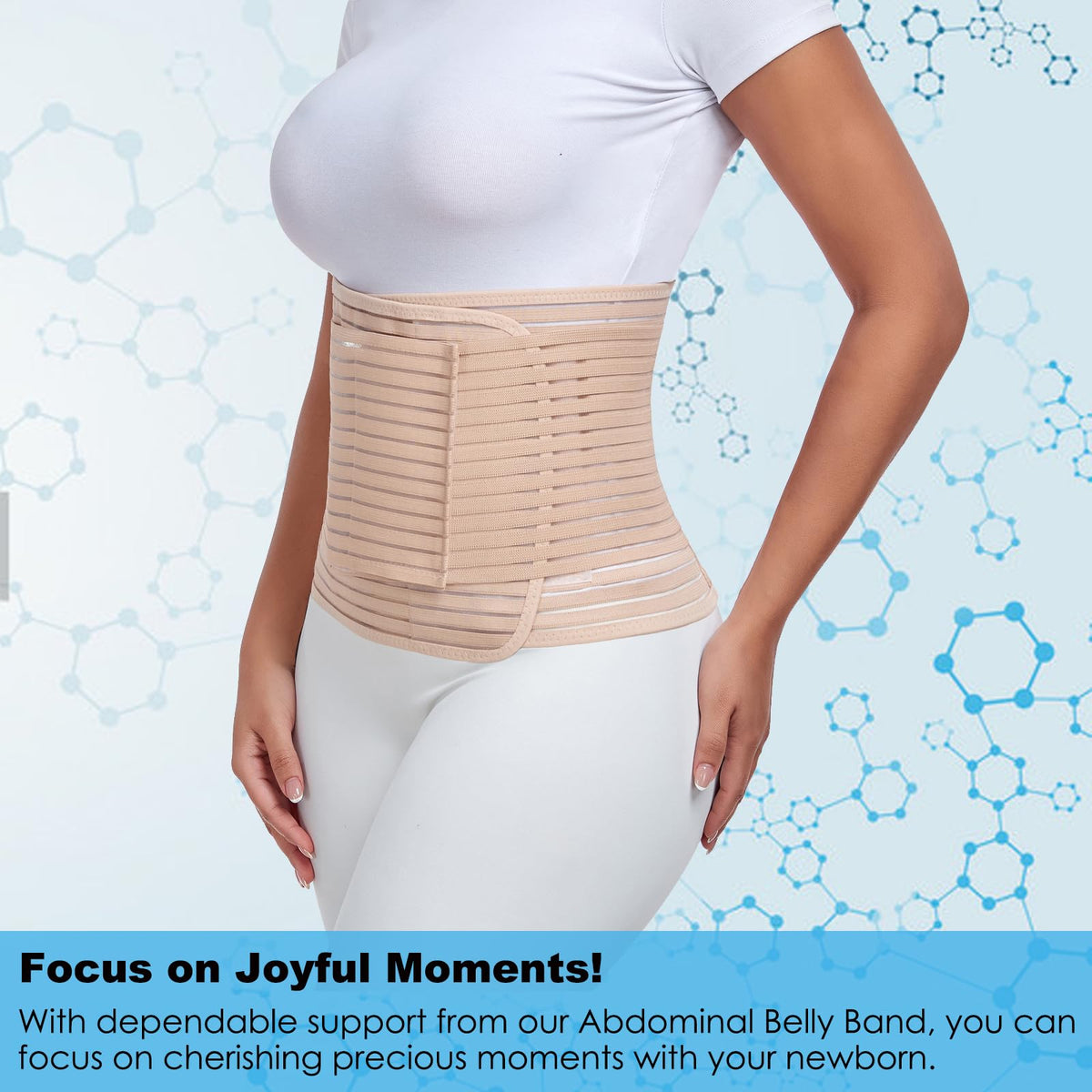 Postpartum & Post Surgery Abdominal Binder. Postpartum Belly Band Support Recovery after C-Section, Natural Birth, Hysterectomy, Hernia Belt (Beige,L)