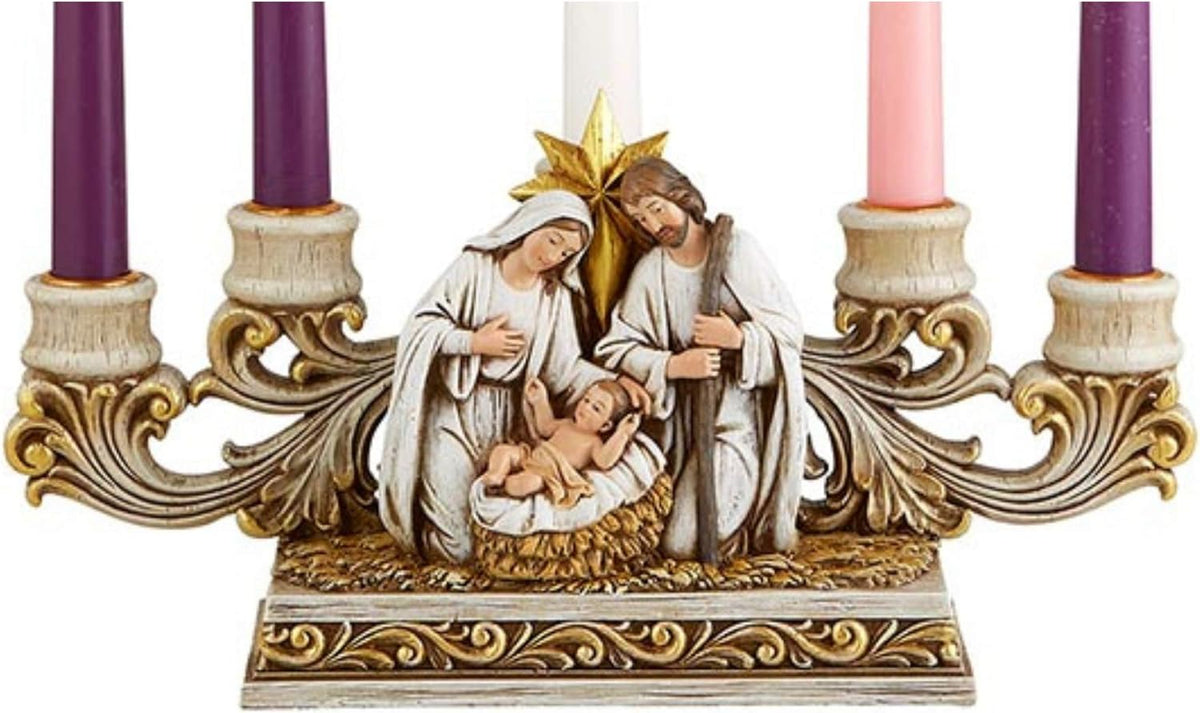 Needzo Advent Candle Holder - Gold Tone Holy Family Nativity Scene | 11 x 6.5 Inches Christmas Decoration