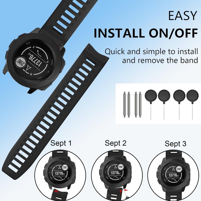 2 Pack Waterproof Band Compatible with Garmin Instinct Watch Bands, 22mm Soft Silicone Replacement Watch Strap for Garmin Instinct 2 / Instinct Esports/Solar/Tactical (black/black)
