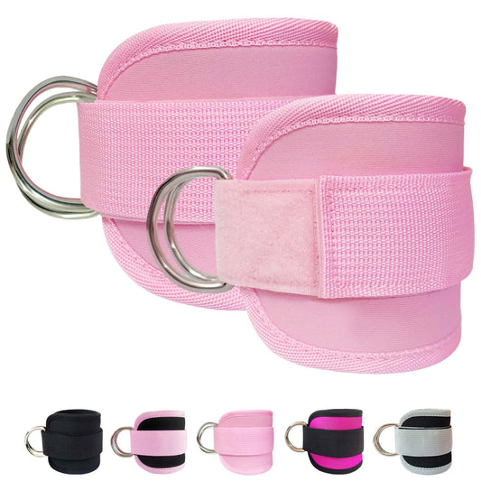 Fitness Ankle Strap for Cable Machine, 2PCS Comfort Adjustable Gym Ankle Cuff for Kickbacks, Glute Workouts Neoprene Padding, One Size Fit All Ankle, Ankle Bands for Working Out, Booty Hip Abductors Exercise for Women, Pink