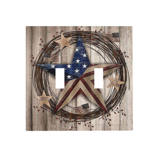 Yamxbfa Decorative Switch Plate Covers Vintage American Flag 2 Gang Double Toggle Light Switch Cover Texas Star Electric Wall Plate Dual Device Electrical Faceplate for Farmhouse Kitchen Living Room