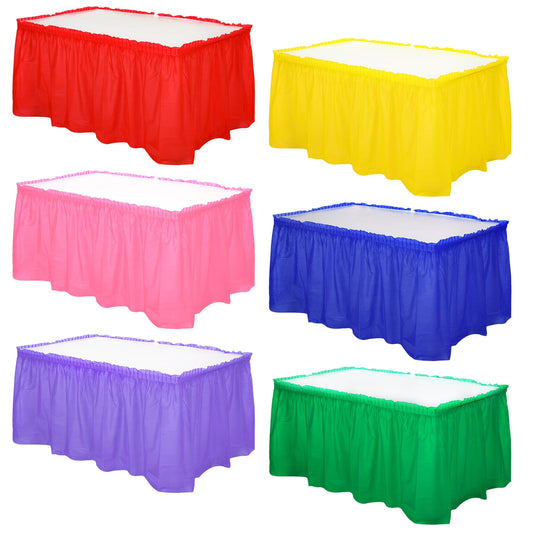 Mixweer 6 Pcs Assorted Color Plastic Table Skirts 14ft x 29in Neon Party Desk Curtain Skirt for Rectangle Round Table Cloth Teacher Desk Wedding Banquet Dinning Pleated disposable Ruffled