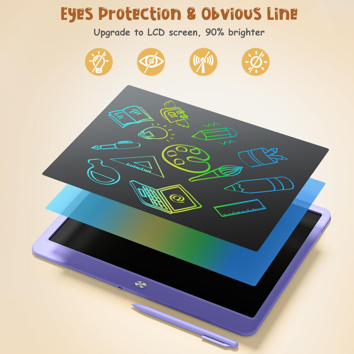LCD Writing Tablet for Kids, Kidopire 15 Inch Large Screen Doodle Board, Colorful Drawing Writing Board Tablet Kids Age 3-12+ Birthday Erasable Drawing Pad Message Practice Note Learning Toys, Purple