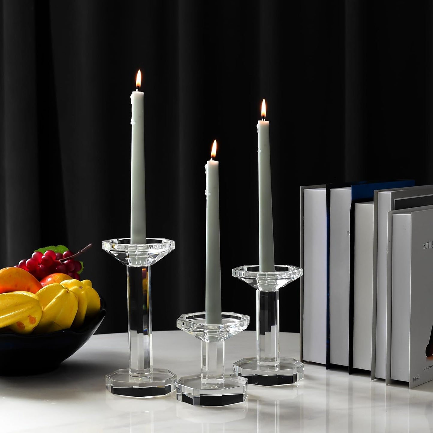 Skiennix Crystal Candlestick Holders - Elegant Set of 3 for Weddings & Parties | 4''/6''/8'' Tall