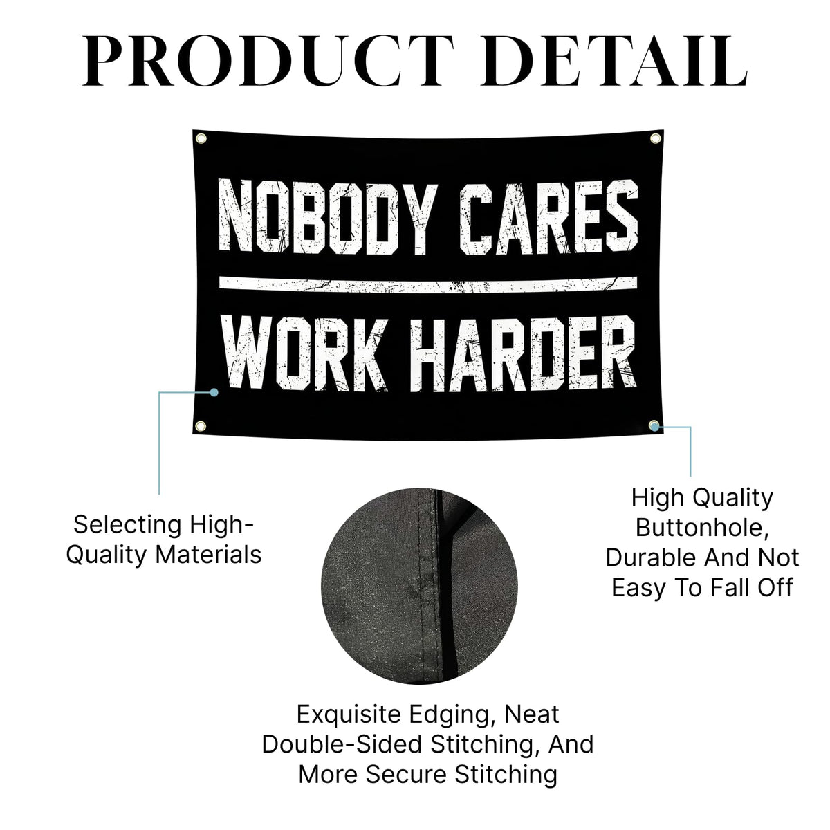 Nobody Cares Work Harder Motivational Gym Banner 3x5 Feet, Heavy Duty Flag Tapestry with 4 Brass Gaskets, Inspirational Fitness Motivational Wall Decor for Home Gym, Workout Room & Fitness Studio Wall Art