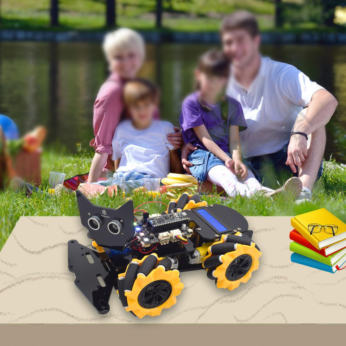 Adeept 4WD Robot Kit Omni-Directional Mecanum Wheels Car for ESP32-S3 Banana Pi PicoW-S3 DIY STEM Remote Educational Robotic with LCD1602 Display, Python Code PDF Tutorials