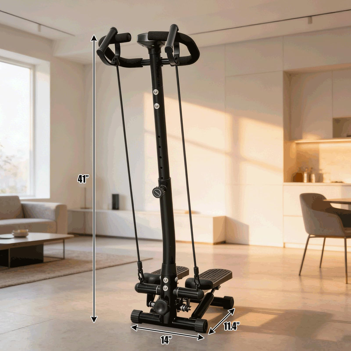 BeBecome Steppers for Exercise at Home, Twist Stair Stepper with Handlebar, Low Impact Fitness Step Machine with LCD Monitor, with Tension Band,Quiet Hydraulic Cardio Trainer for Indoor Workouts