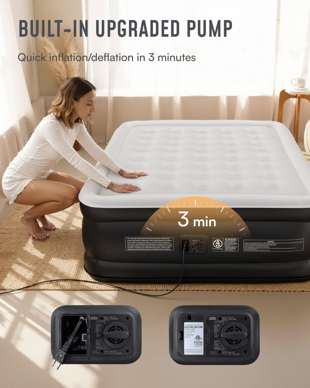 Airefina Queen Air Mattress - 18" Raised Comfort with Built-In Pump & Carrying Bag | 750 lbs Capacity