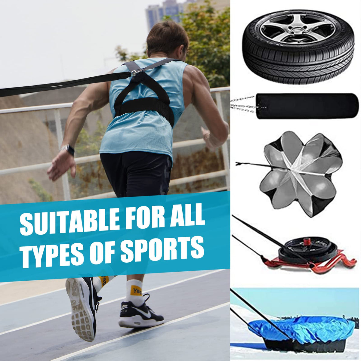 YNXing Sled Harness Workout Resistance and Assistance Trainer Physical Training Resistance Rope Kit Improving Speed, Stamina and Strength (13.1FT)