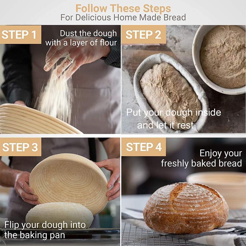 Banneton Bread Proofing Basket - 10-Inch Oval Set of 2 with Liner for Artisan Sourdough Baking