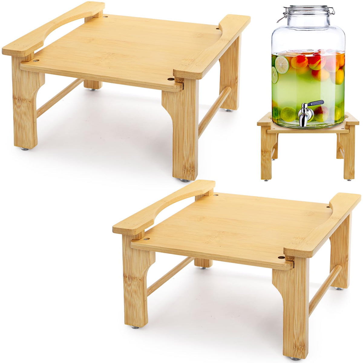 Tebery 2 Pack Natural Bamboo Drink Beverage Dispenser Stand, Water Jugs Glass Water Pitcher Base Fits 6-8 Inches Diameter for Home, Parties, and Catering Events