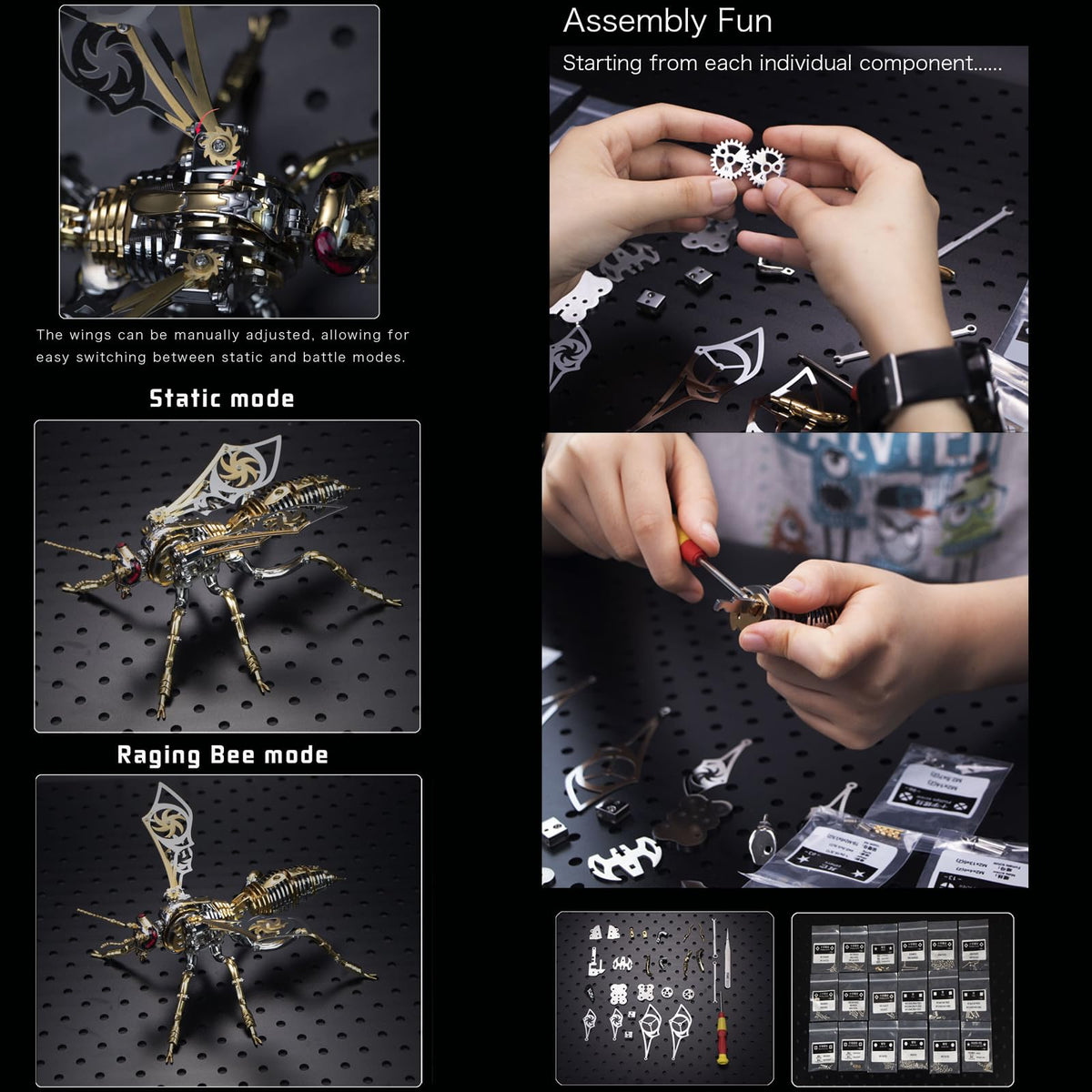 3D Metal Wasp Puzzles for Adults Model Kits Mechanical Puzzle Building Blocks, Difficult DIY Assembly for Men (Full Gold)