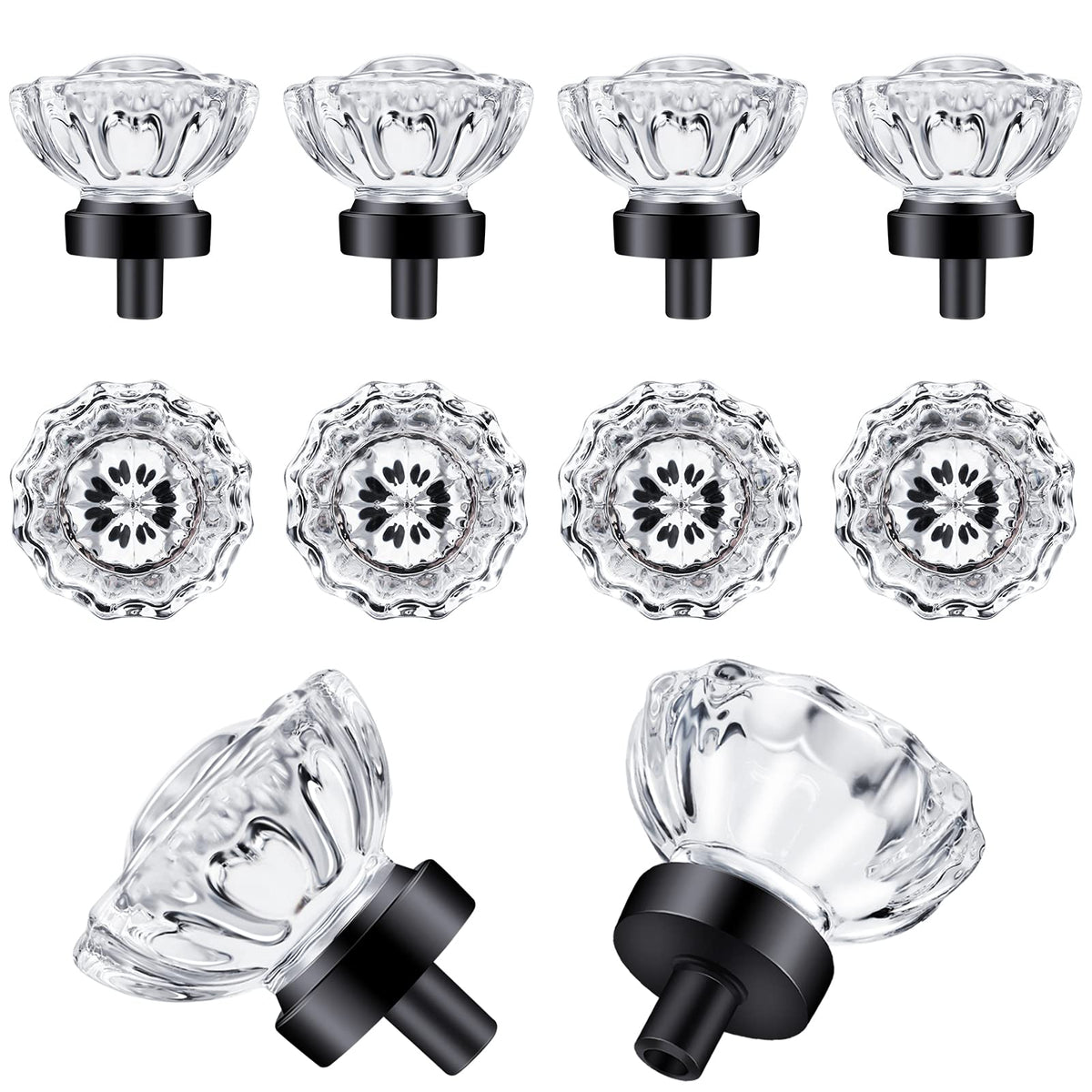 SHINY HANDLES Cabinet Knobs Matte Black 8 Pack Glass Cabinet Knobs Vintage, Crystal Drawer Knobs and Pulls, Dresser Knobs