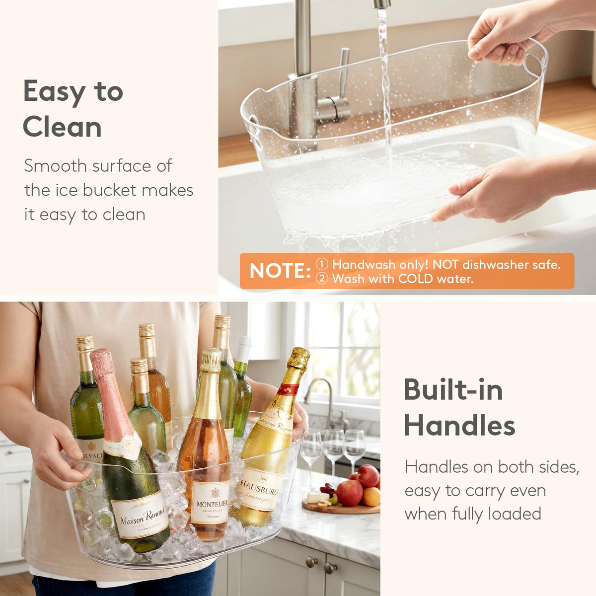 Lifewit 13L Ice Bucket for Parties 2 Pcs, Large Plastic Drink Cooler for Champagne Wine, Beer, Clear Beverage Tub for Mimosa & Cocktail Bar, Portable Chiller for Party Hosting & Serving
