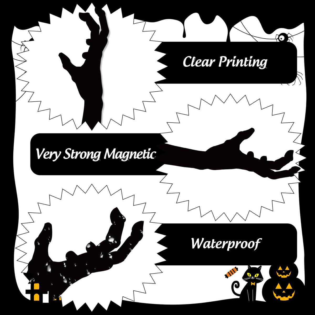 JarThenaAMCS 22 Pcs Halloween Garage Magnets Decoration Black Spider Web Hand Garage Door Decals Magnetic Refrigerator Stickers for Halloween Holiday Party Home Car
