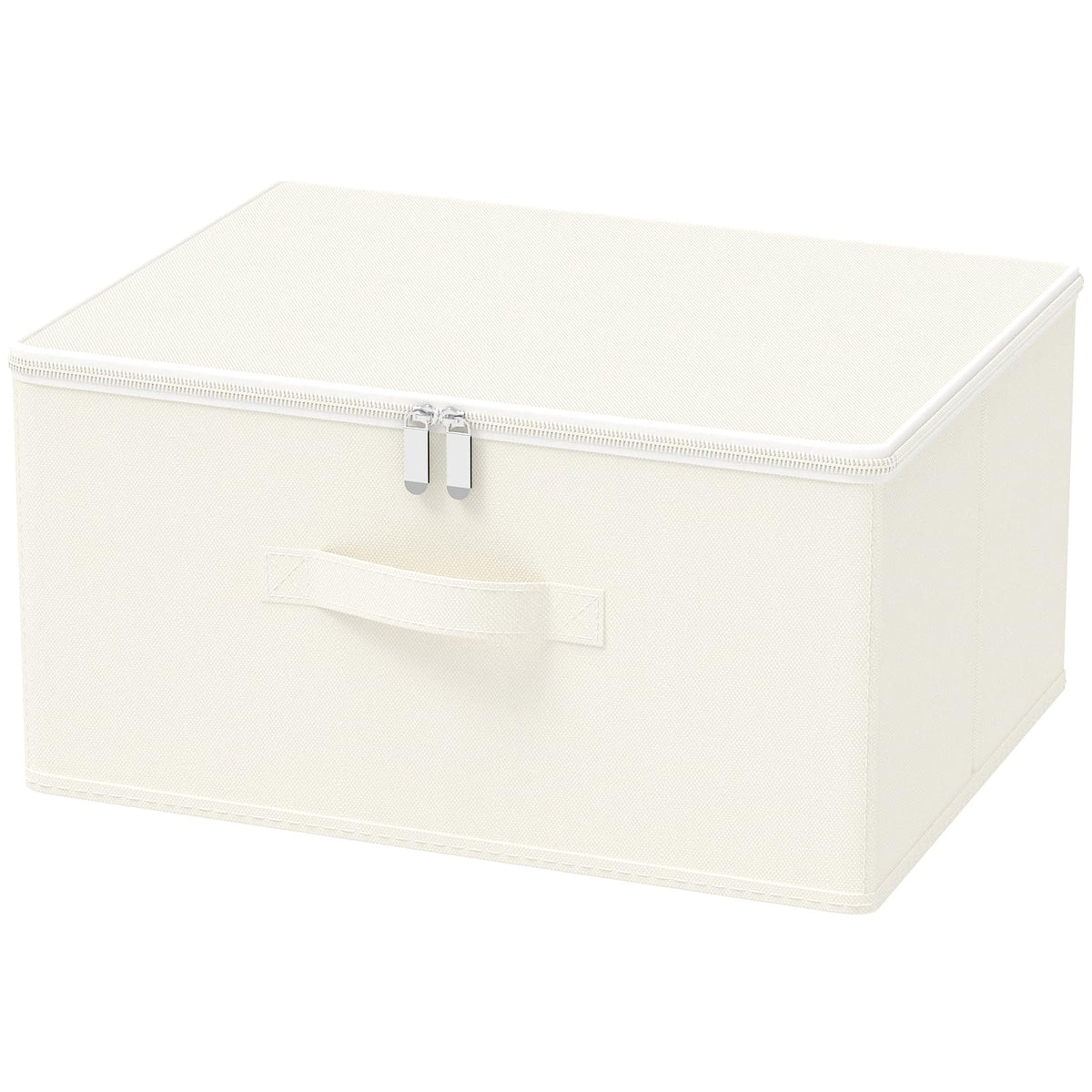 GUOHNHE Storage Bins with Zipper, Cube Organizer Basket with Lid, Collapsible Stackable Closet Boxes, for Home and Bedroom, 1 Pack, Beige, 11.8 x 7.9 x 6.3 In, XSNY16BES-1