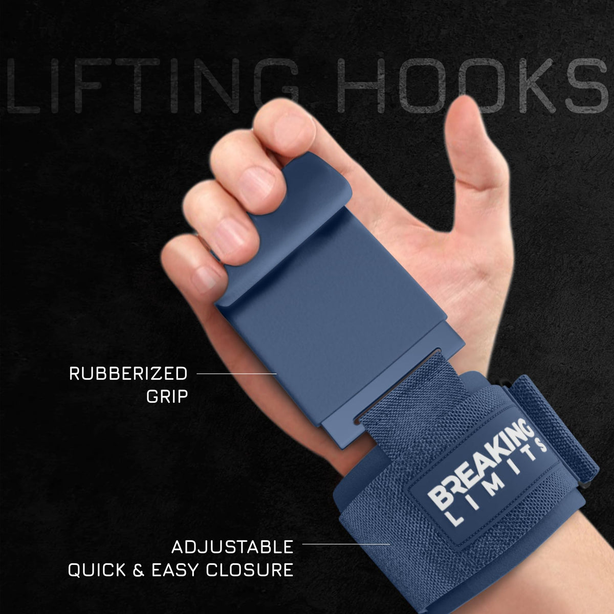 Breaking Limits Lifting Hooks for Weight Lifting (Pair) - Wrist Hooks for Weightlifting, Gym, Deadlifts & Pull-Ups– Hook Lifting Straps - Hook Grips for Men & Women