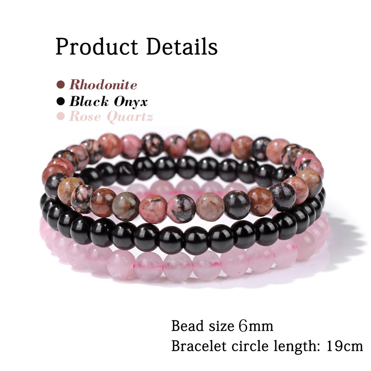 Risyfjew 3 PCS Healing Crystal Bracelets Women 6mm Natural Stone Beaded Stretch Bracelet Pink Zebra Jasper Jewelry Gifts