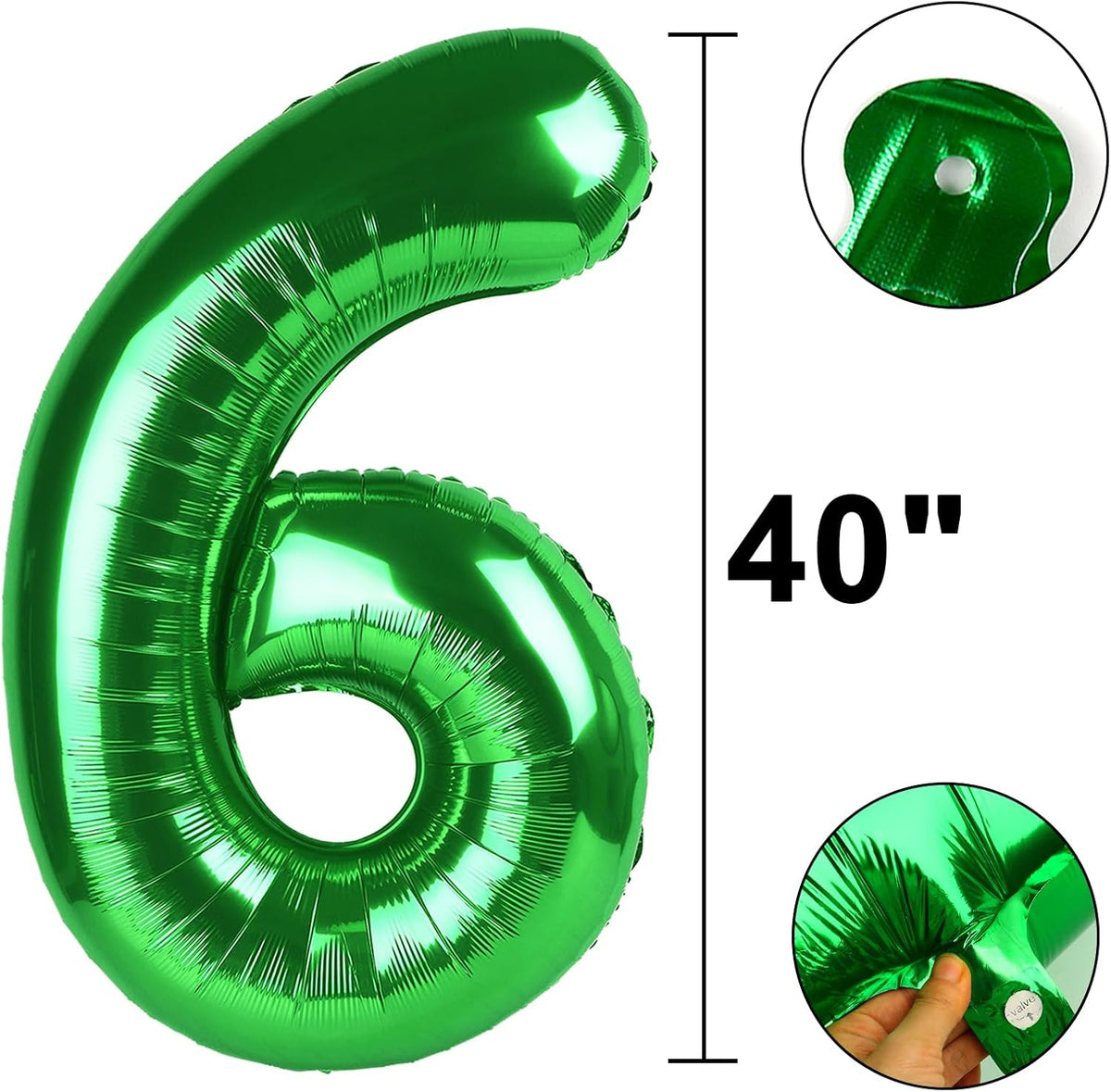 Skiennix Jumbo Green Number 6 Balloon - Mylar Foil Helium Balloon for Birthday & Anniversary Decor