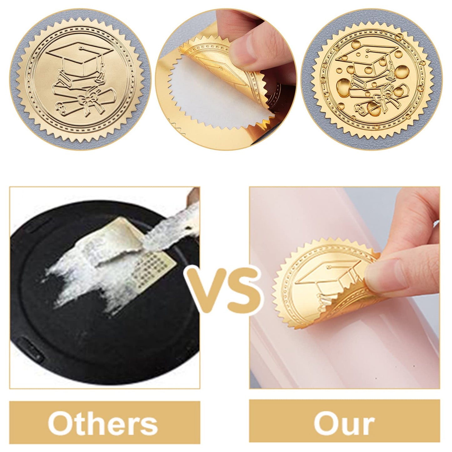 CRASPIRE 2 Inch Gold Embossed Envelope Seals Stickers Celebrating Excellence 100pcs Round Adhesive Gold Foil Seals Stickers Medal Decoration Label for Wedding Invitations Certification Corporate