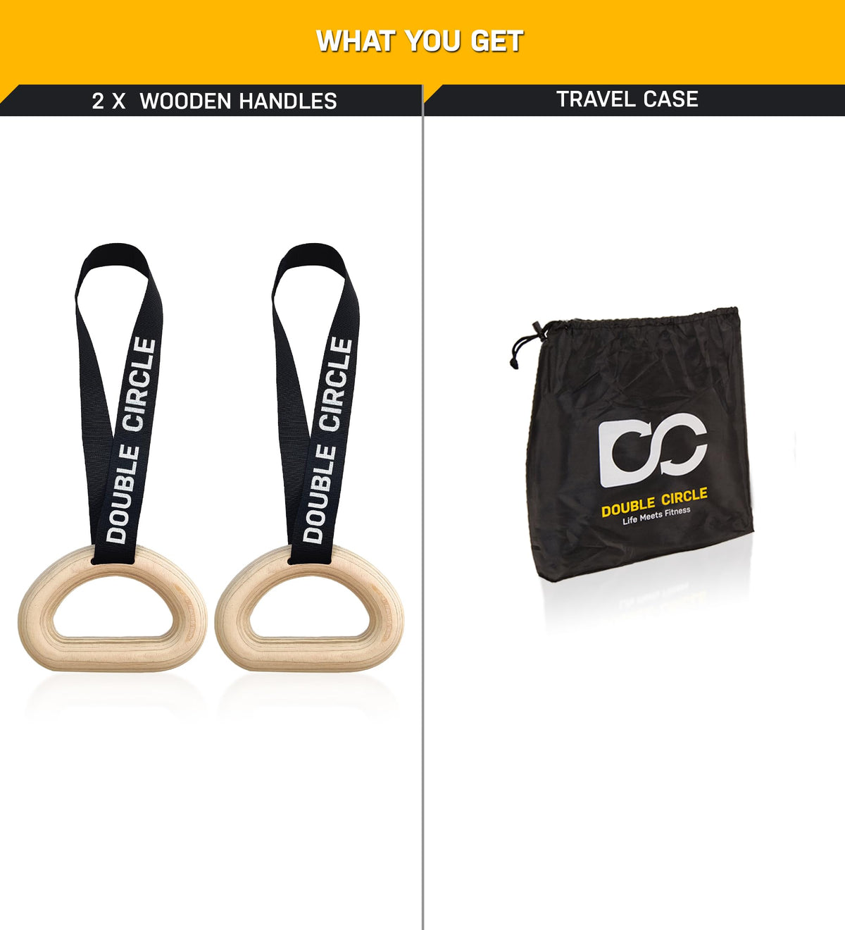 Double Circle Pull Up Handles - Pull Up Grips, LAT Pull Down Gym Handles Design - Quick Attachment to Bars and Barbell Grips - Includes Carry Bag - Suitable for Home Gym and On-The-Go Workouts