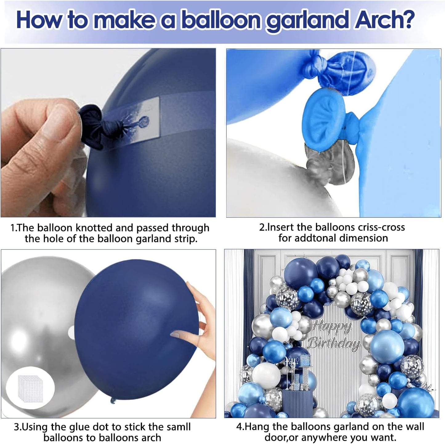 Skiennix Balloon Arch Kit - Navy Blue & White Balloons with Metallic Silver Confetti | Perfect for Graduation & Parties