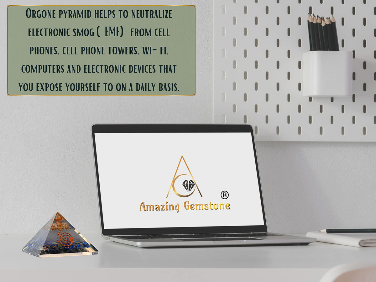 Large Orgone Pyramid | Glow in Dark Lapis Lazuli Pyramid Crystal | Orgonite Pyramid | Organ Pyramids Positive Energy Healing