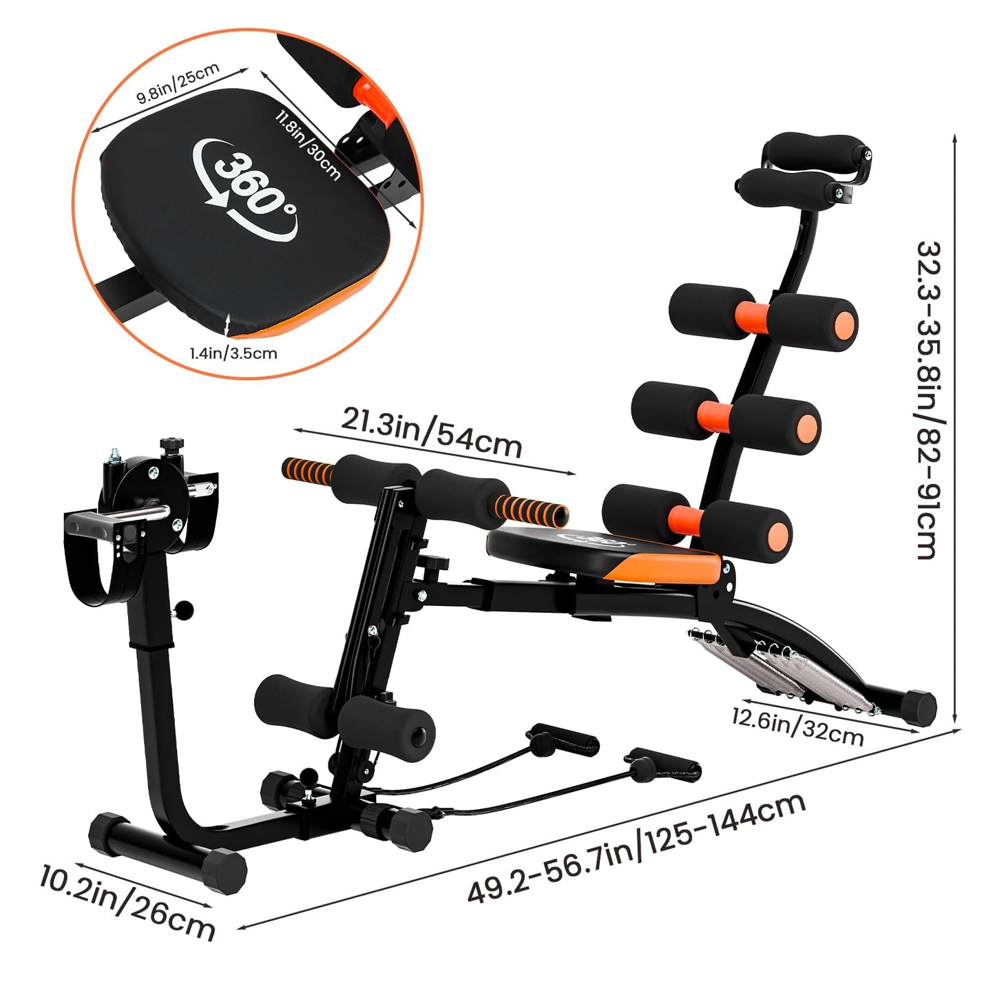 Multi-Function Ab Workout Bench with Resistance Bands and Preacher Curl Pad, Adjustable Ab Crunch Machine, Foldable Sit-Up Bench for Home Gym Strength Training and Leg Extension Black