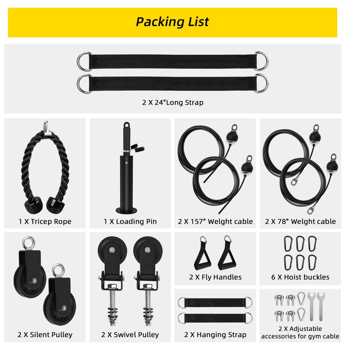LAT Pulldown Pulley System for Home Gym Cable Machine Pulley Attachment Set Power Cage Weight Lifting Workout Kit