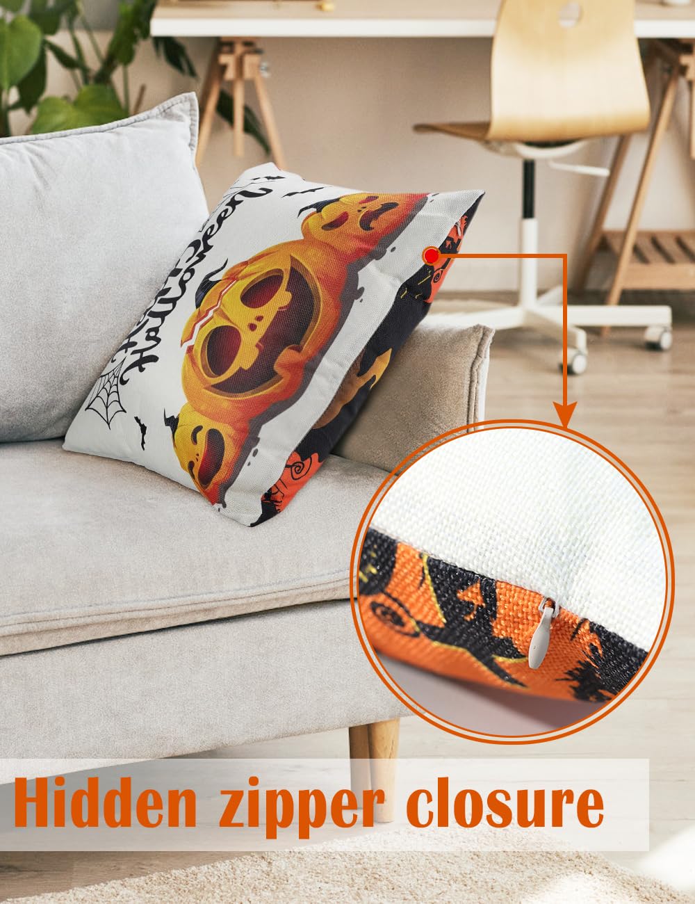Halloween Decorations Set Of 4 Double-Sided Print Pillow Covers 16" x 16", with 8 Cute Halloween Decor Patterns, Elegant Invisible Zipper, Soft Linen Throw Pillow Covers for Outdoor & Indoor Use
